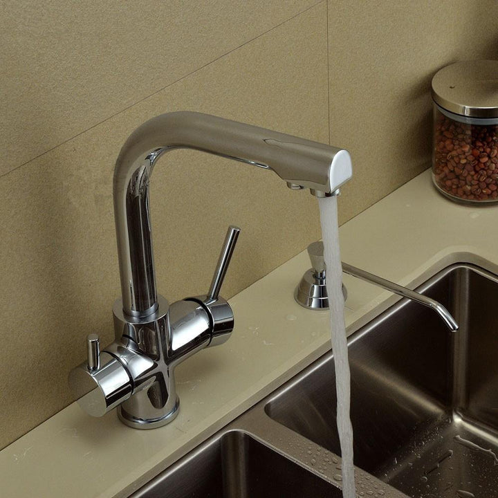 Dual Lever Kitchen 3 Way Water Filter Mixer Tap Sink Flow Modern Flexible Chrome Faucet - MRSLM