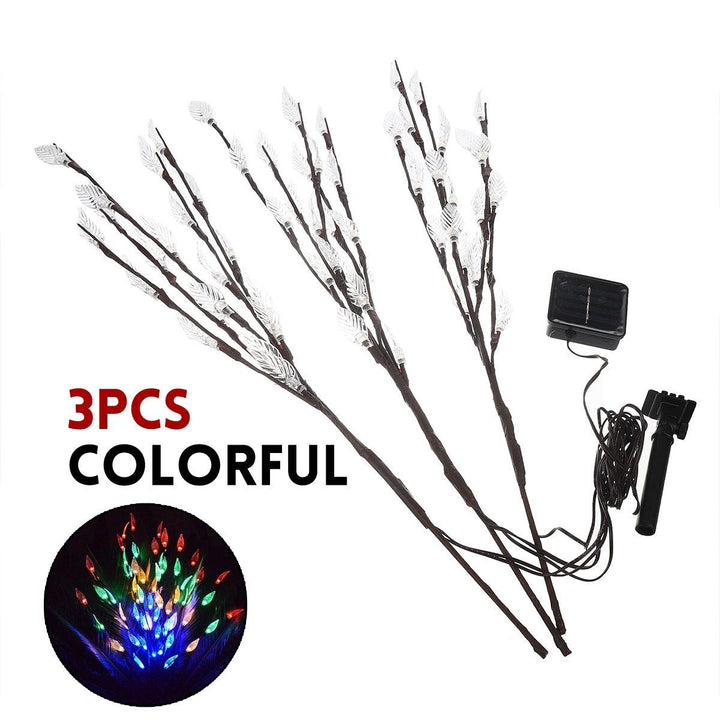 3Pcs Solar Leaf Branch Tree Twig Garden Yard Lawn Walkway 60 LED Lights Decor - MRSLM