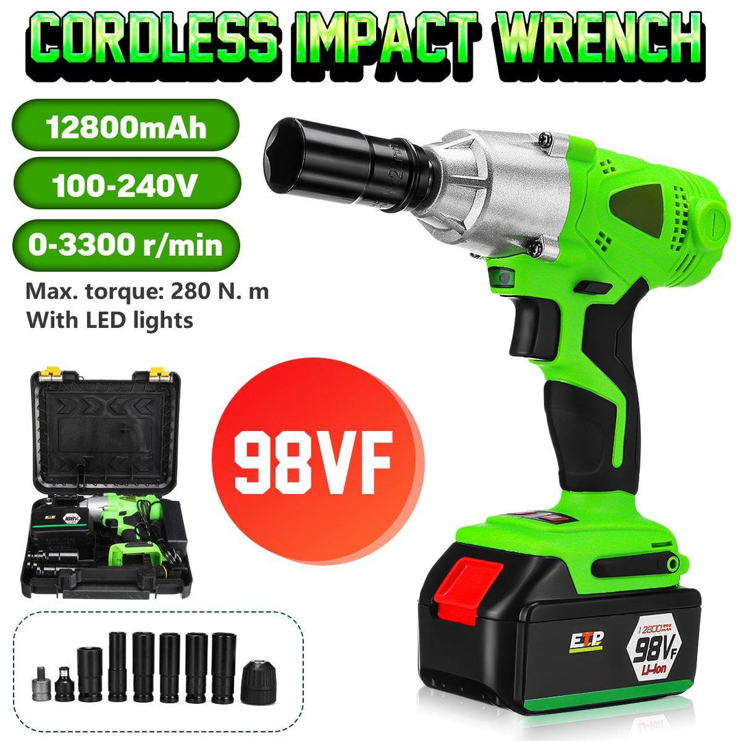 98VF/128VF/168VF/188VF Adjustable Cordless Brushless Electric Impact Wrench Screwdriver Drill LED Light With 1 Battery 1 Charger - MRSLM
