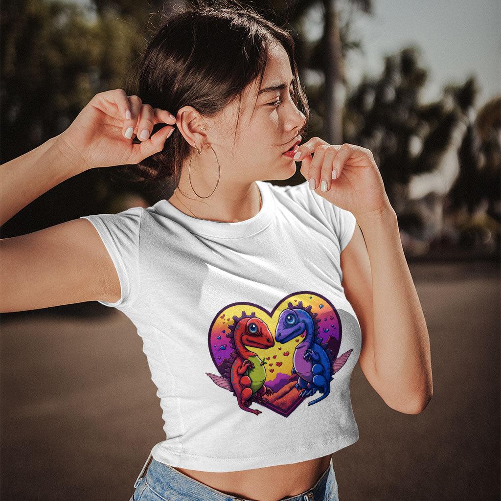 Dinosaurs in Love Women's Cropped T-Shirt - Art Crop Top - Unique Cropped Tee - MRSLM