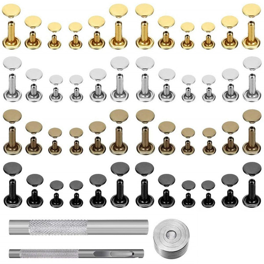 480 PCS Craft Leather Double Cap Rivets Kit Tubular Metal Studs Fixing Tools - MRSLM