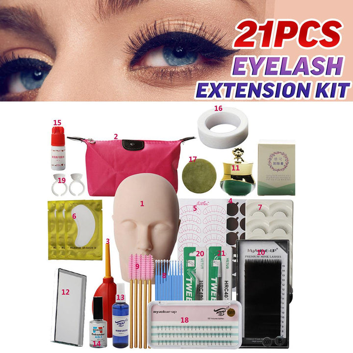 21Pcs Eyelash Extension Set Beauty Salon Practice Set Eyelash Extension Tool - MRSLM