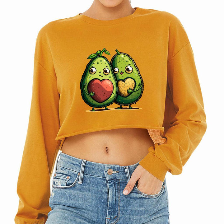 Avocado Cropped Long Sleeve T-Shirt - Love Couple Women's T-Shirt - Graphic Long Sleeve Tee - MRSLM