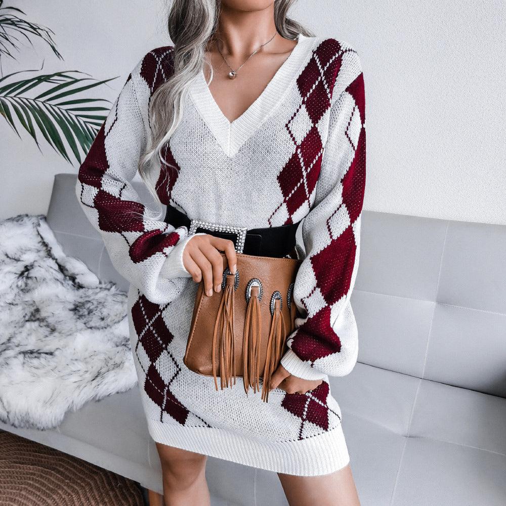 European And American College Style Diamond Sweater Dress - MRSLM