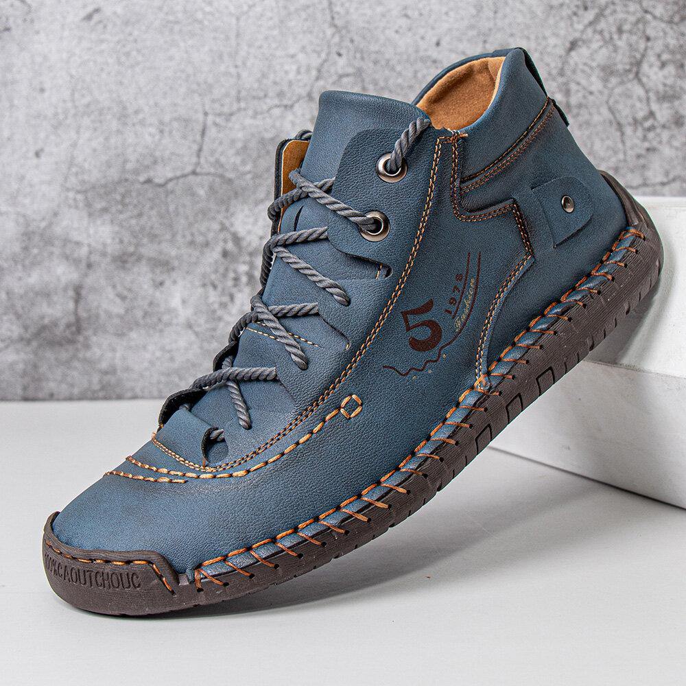 Menico Men Hand Stitching Vintage Microfiber Leather Lace Up Comfy Soft Ankle Boots - MRSLM