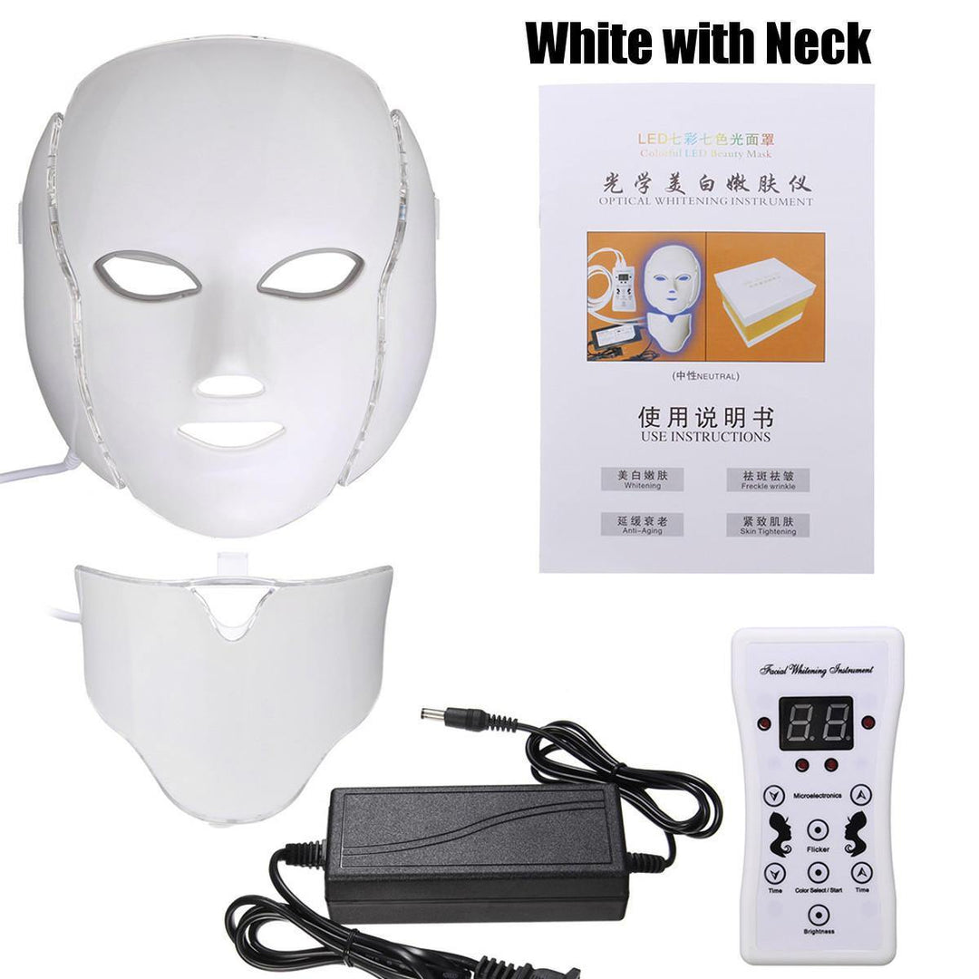 7 Colors LED Light Photon Face Neck Mask Rejuvenation Skin Therapy Skin Wrinkles - MRSLM