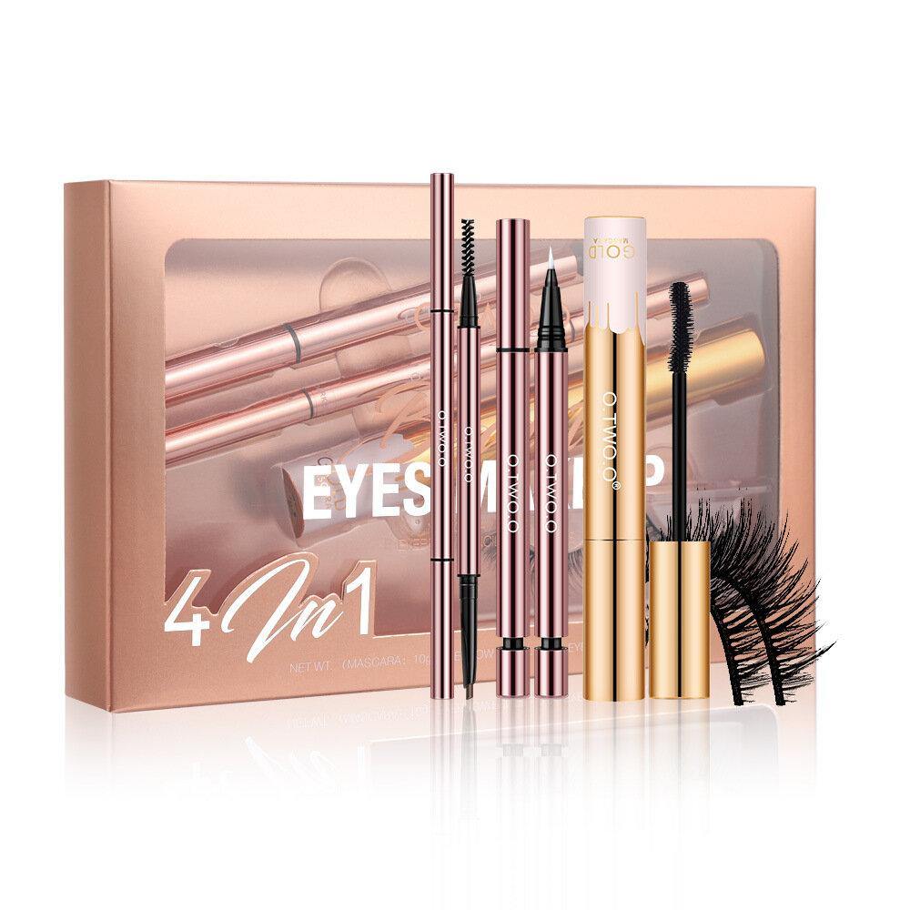 O.TWO.O 4 In 1 Eye Makeup Set Waterproof Non-Smudged Eyebrow Pencil Mascara Eyeliner False Eyelashes - MRSLM