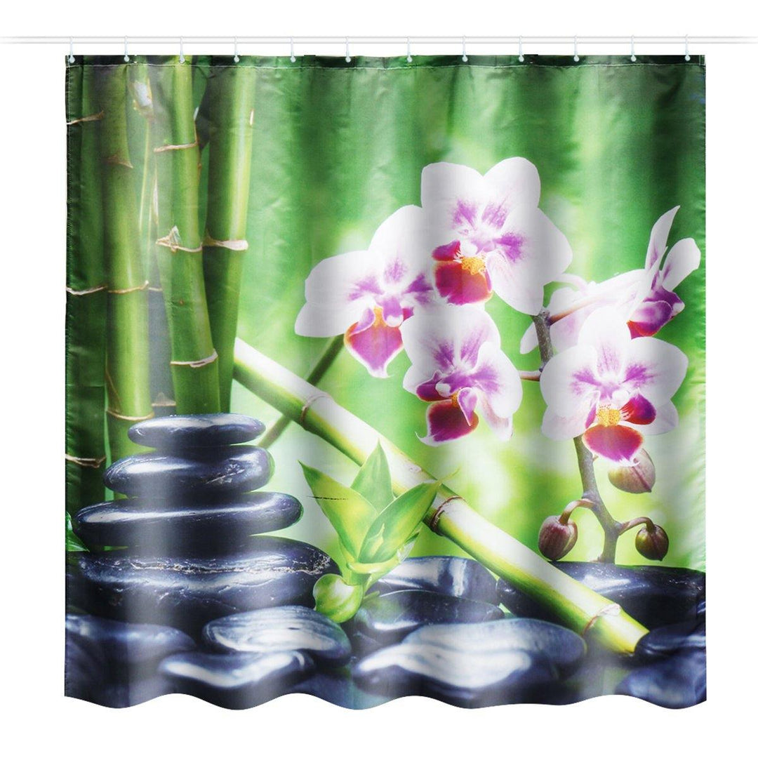 180x180CM Bamboo Pebble Orchid Toilet Rug Mat Bathroom Shower Curtain with Hooks - MRSLM