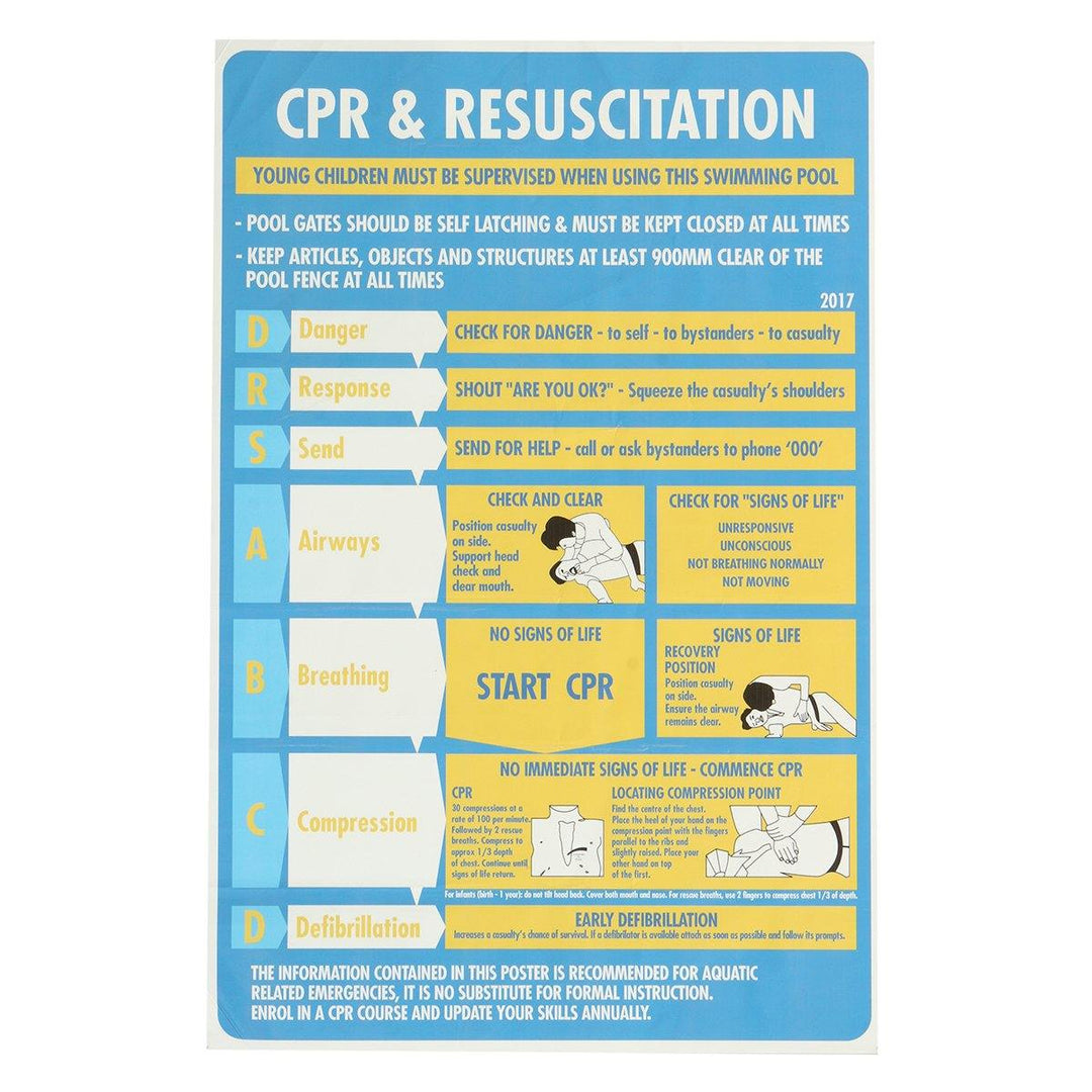 600x400mm Plastic CPR & Resuscitation Chart DRSABC Pool Spa Safety Sign Wall Sticker - MRSLM