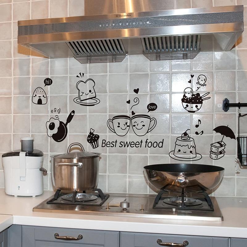 Kitchen Wall Stickers Coffee Sweet Food DIY Wall Art Decal Decoration Oven Dining Hall Wallpapers PVC Wall Decals/Adhesive - MRSLM