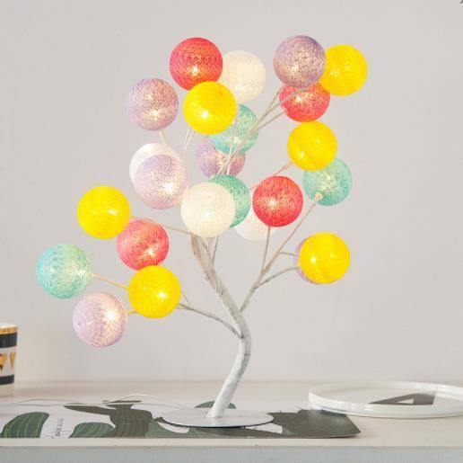 Creative Cotton Ball Tree Lamp Battery USB Table Lamp Rattan Ball Lamp - MRSLM