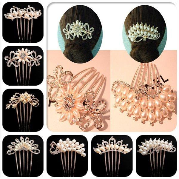 Flower Crystal Rhinestone Pearl Hair Clip Comb Pin Hairpin - MRSLM